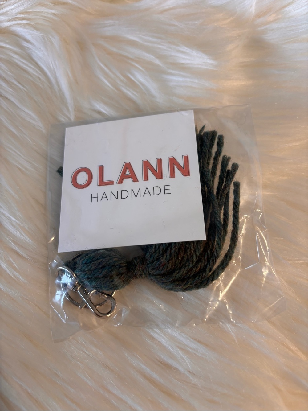 NEW Olann Handmade Dark Green Tassel Keychain from Hawaii